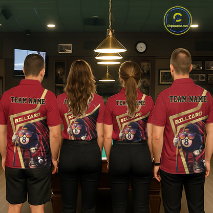 Red Funny 8 Ball Pool Billiard Shirt For Women Custom Gold Billiard Team Jersey Polo & 1/4 Zip TDM6354