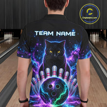 Load image into Gallery viewer, Neon Funny Cat Bowling Jersey Polo &amp; 1/4 Zip For Men Custom Bowling Team Jersey, Bowling Gifts TDM6359