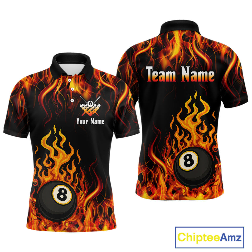 Billiard Fire 8 Ball Flame Custom Men's Billiard Shirts, Billiard Team Pool Jerseys |Orange TDM4011