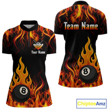 Load image into Gallery viewer, Orange 8 Ball Flame Fire Billiard Shirts For Women Custom Polo &amp; 1/4 Zip Billiard Team Jerseys TDM4012