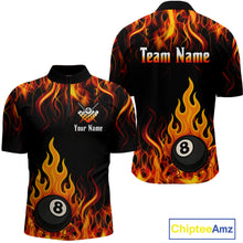 Load image into Gallery viewer, Orange 8 Ball Flame Fire Billiard Shirts For Men Custom Polo &amp; 1/4 Zip Billiard Team Jerseys TDM4012
