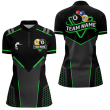 Load image into Gallery viewer, Personalized Billiard 8 Ball &amp; 9 Ball Pool Polo, 1/4 Zip For Women Custom Team Billiard Jersey |Green TDM3581