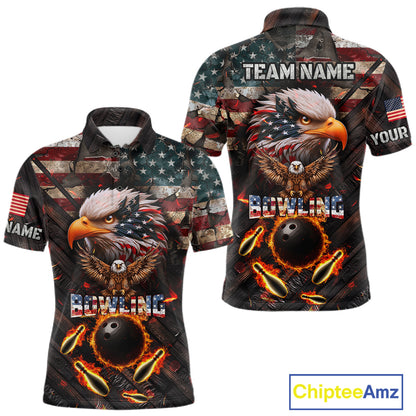 Vintage American Flag Bowling Shirt For Men Custom Eagle Bowling Team Jersey Polo & 1/4 Zip TDM6107