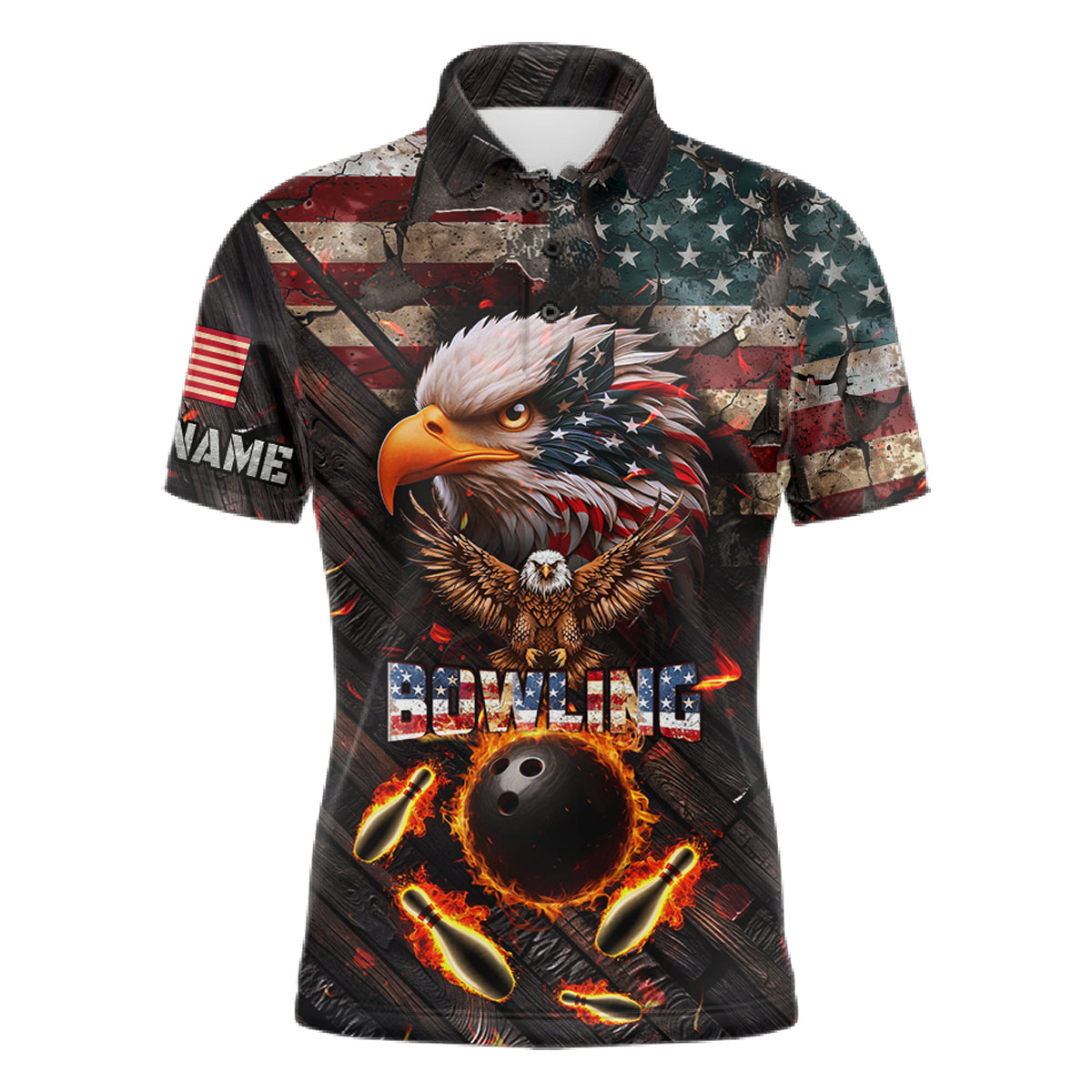 Vintage American Flag Bowling Shirt For Men Custom Eagle Bowling Team Jersey Polo & 1/4 Zip TDM6107