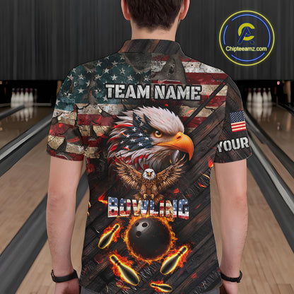 Vintage American Flag Bowling Shirt For Men Custom Eagle Bowling Team Jersey Polo & 1/4 Zip TDM6107