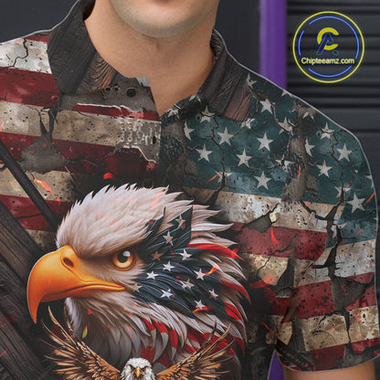 Vintage American Flag Bowling Shirt For Men Custom Eagle Bowling Team Jersey Polo & 1/4 Zip TDM6107