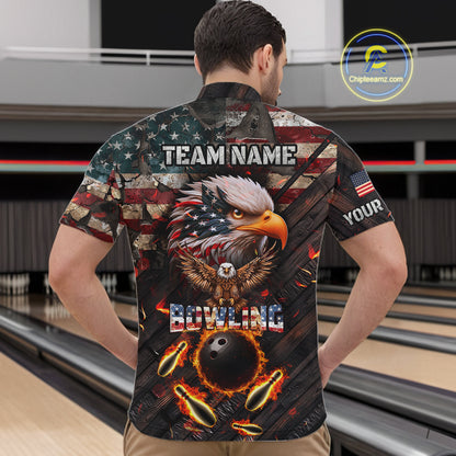 Vintage American Flag Bowling Shirt For Men Custom Eagle Bowling Team Jersey Polo & 1/4 Zip TDM6107