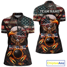 Load image into Gallery viewer, Vintage American Flag Bowling Shirt For Women Custom Eagle Bowling Team Jersey Polo &amp; 1/4 Zip TDM6107