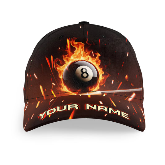 Personalized Flaming 8 Ball Pool 3D Printed Billiard Baseball Caps Custom Name Top Hat Billiards TDM1468