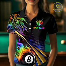 Load image into Gallery viewer, Personalized Colorful Flame 8 Ball Billiard Shirt For Women Custom Pool Team Jerseys Polo &amp; 1/4 Zip TDM4214