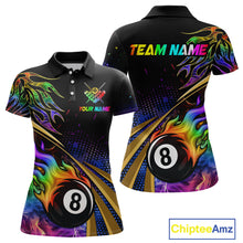 Load image into Gallery viewer, Personalized Colorful Flame 8 Ball Billiard Shirt For Women Custom Pool Team Jerseys Polo &amp; 1/4 Zip TDM4214