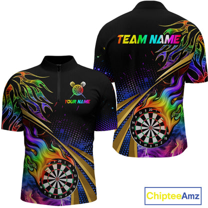 Personalized Colorful Flame Darts Shirt For Men Custom Darts League Team Jerseys Polo & 1/4 Zip TDM4215