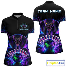 Load image into Gallery viewer, Neon cobra bowling quarter zip shirt for women designed for league tournaments and team events.