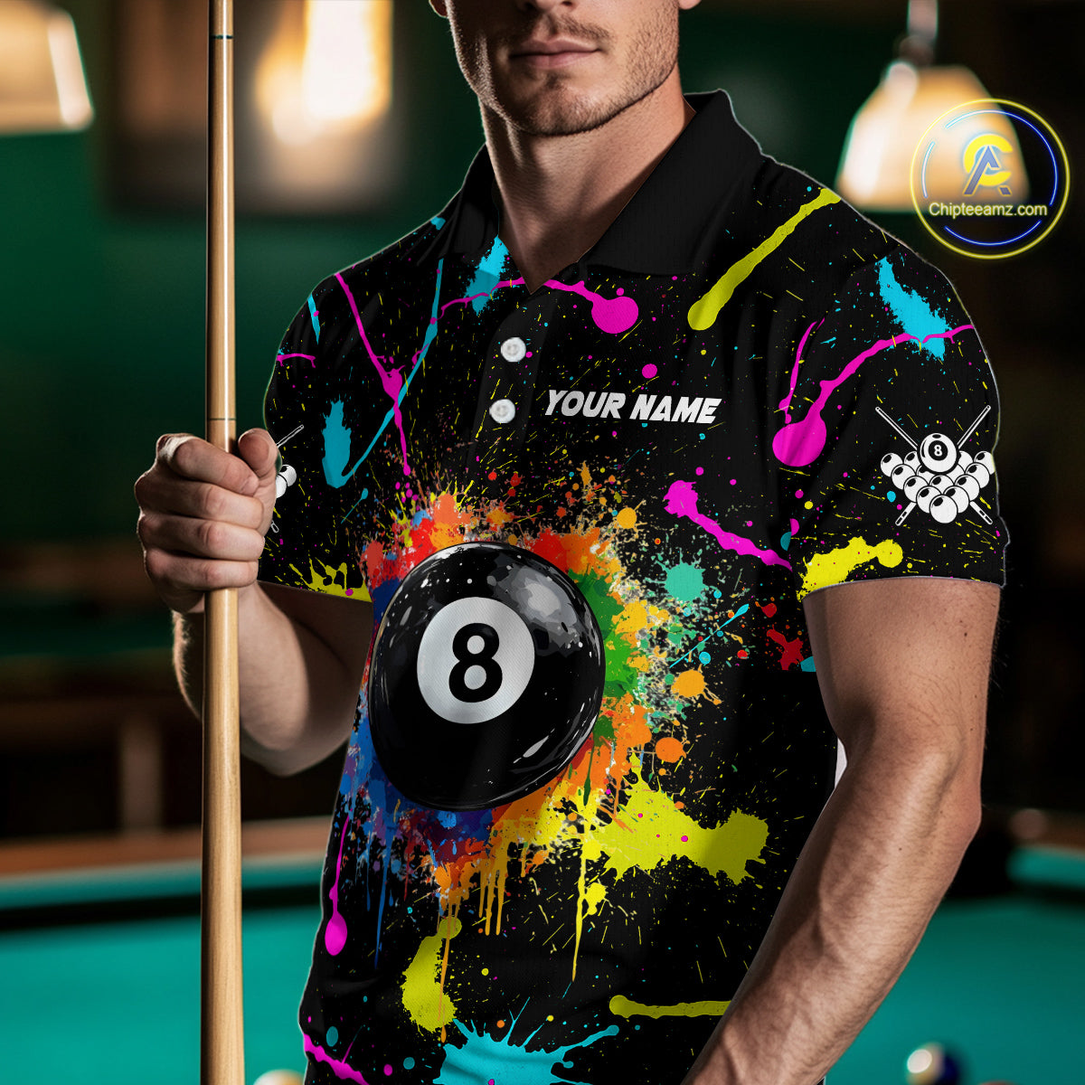 Funny 8 Ball Pool Colorful Paint Splash Custom Billiard Shirt For Men, Billiard Team Jersey Outfit TDM4603