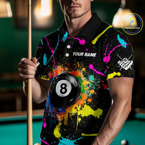 Funny 8 Ball Pool Colorful Paint Splash Custom Billiard Shirt For Men, Billiard Team Jersey Outfit TDM4603
