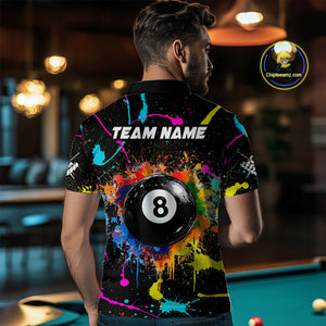 Funny 8 Ball Pool Colorful Paint Splash Custom Billiard Shirt For Men, Billiard Team Jersey Outfit TDM4603