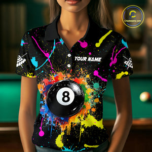Funny 8 Ball Pool Colorful Paint Splash Custom Billiard Shirt For Women, Billiard Team Jersey Outfit TDM4603