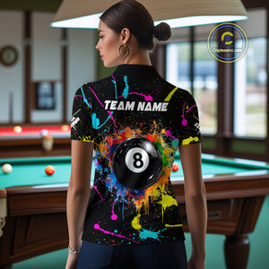 Funny 8 Ball Pool Colorful Paint Splash Custom Billiard Shirt For Women, Billiard Team Jersey Outfit TDM4603