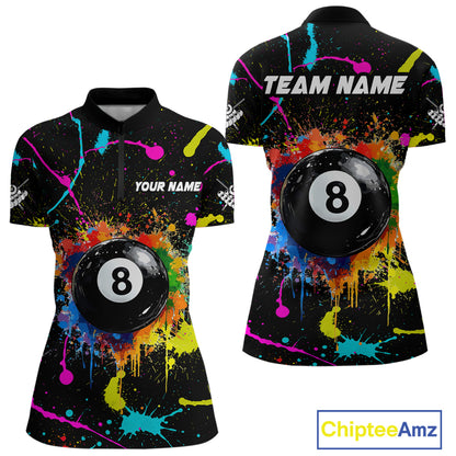 Funny 8 Ball Pool Colorful Paint Splash Custom Billiard Shirt For Women, Billiard Team Jersey Outfit TDM4603
