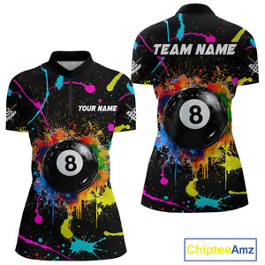 Funny 8 Ball Pool Colorful Paint Splash Custom Billiard Shirt For Women, Billiard Team Jersey Outfit TDM4603