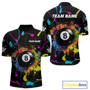 Funny 8 Ball Pool Colorful Paint Splash Custom Billiard Shirt For Men, Billiard Team Jersey Outfit TDM4603
