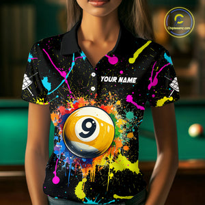 Funny 9 Ball Pool Colorful Paint Splash Custom Billiard Shirt For Women, Billiard Team Jersey Outfit TDM4604