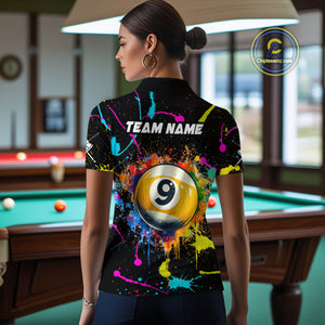 Funny 9 Ball Pool Colorful Paint Splash Custom Billiard Shirt For Women, Billiard Team Jersey Outfit TDM4604