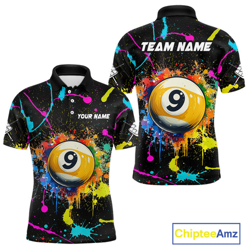 Funny 9 Ball Pool Colorful Paint Splash Custom Billiard Shirt For Men, Billiard Team Jersey Outfit TDM4604