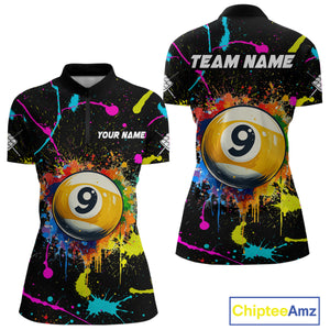 Funny 9 Ball Pool Colorful Paint Splash Custom Billiard Shirt For Women, Billiard Team Jersey Outfit TDM4604