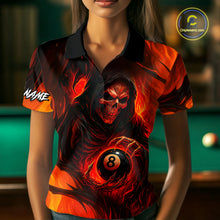 Load image into Gallery viewer, Orange Flaming Grim Reaper 8 Ball Billiard Shirt For Women Custom Halloween Pool Team Shirt Outfit TDM4811