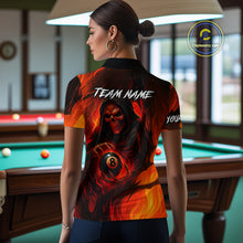 Load image into Gallery viewer, Orange Flaming Grim Reaper 8 Ball Billiard Shirt For Women Custom Halloween Pool Team Shirt Outfit TDM4811