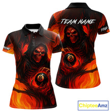 Load image into Gallery viewer, Orange Flaming Grim Reaper 8 Ball Billiard Shirt For Women Custom Halloween Pool Team Shirt Outfit TDM4811