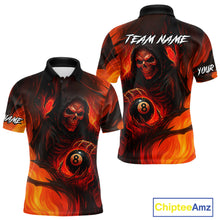 Load image into Gallery viewer, Orange Flaming Grim Reaper 8 Ball Billiard Shirt For Men Custom Halloween Pool Team Shirt Outfit TDM4811