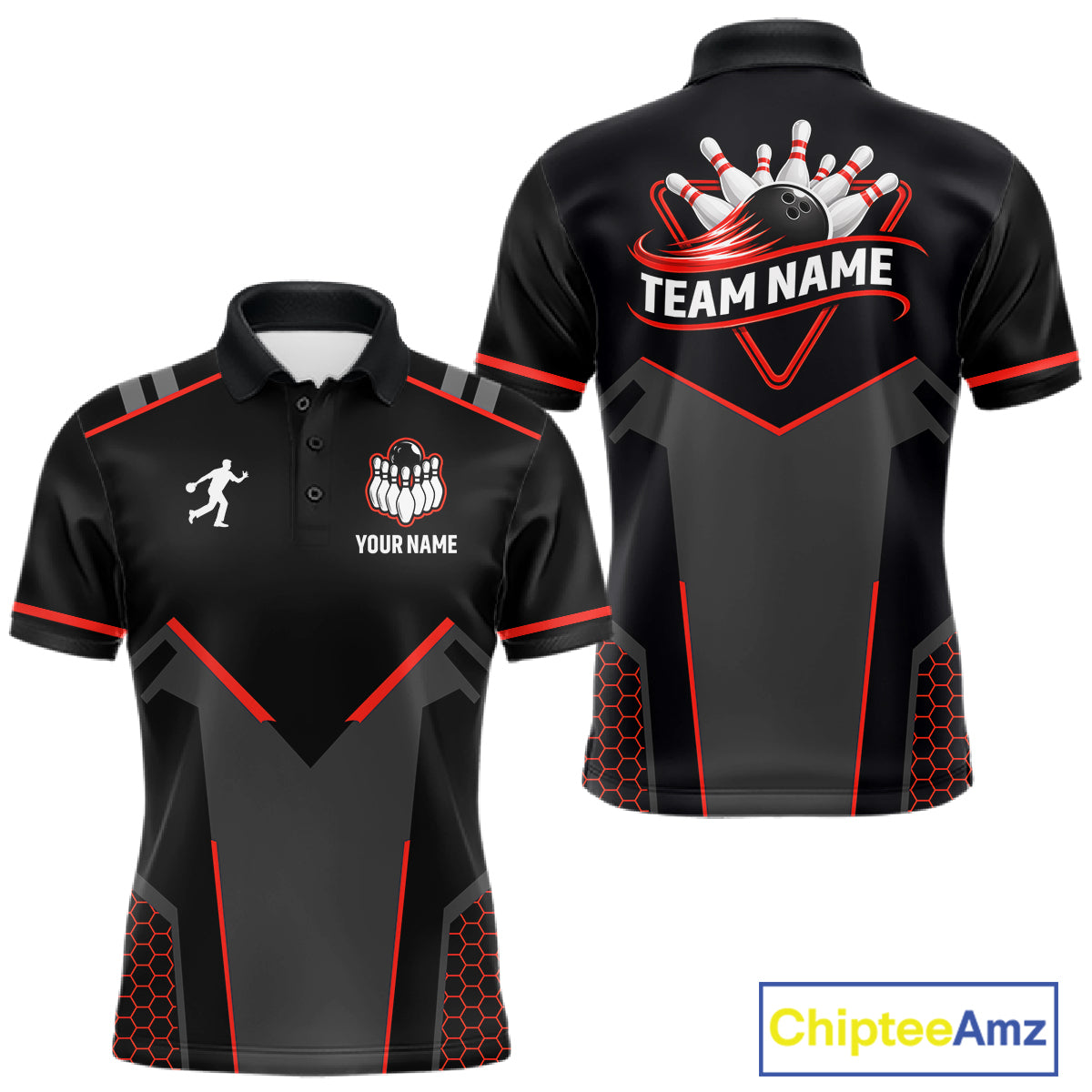 Personalized Bowling Jersey For Men Custom Black And Red Bowling Team Shirt Polo & 1/4 Zip TDM6116