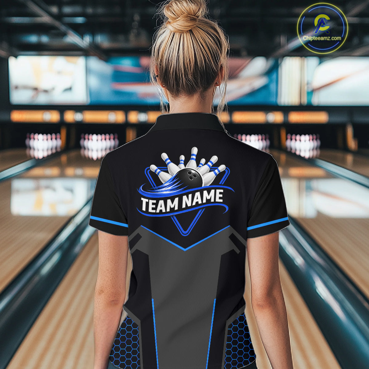 Personalized Bowling Jersey For Women Custom Black And Blue Bowling Team Shirt Polo & 1/4 Zip TDM6117