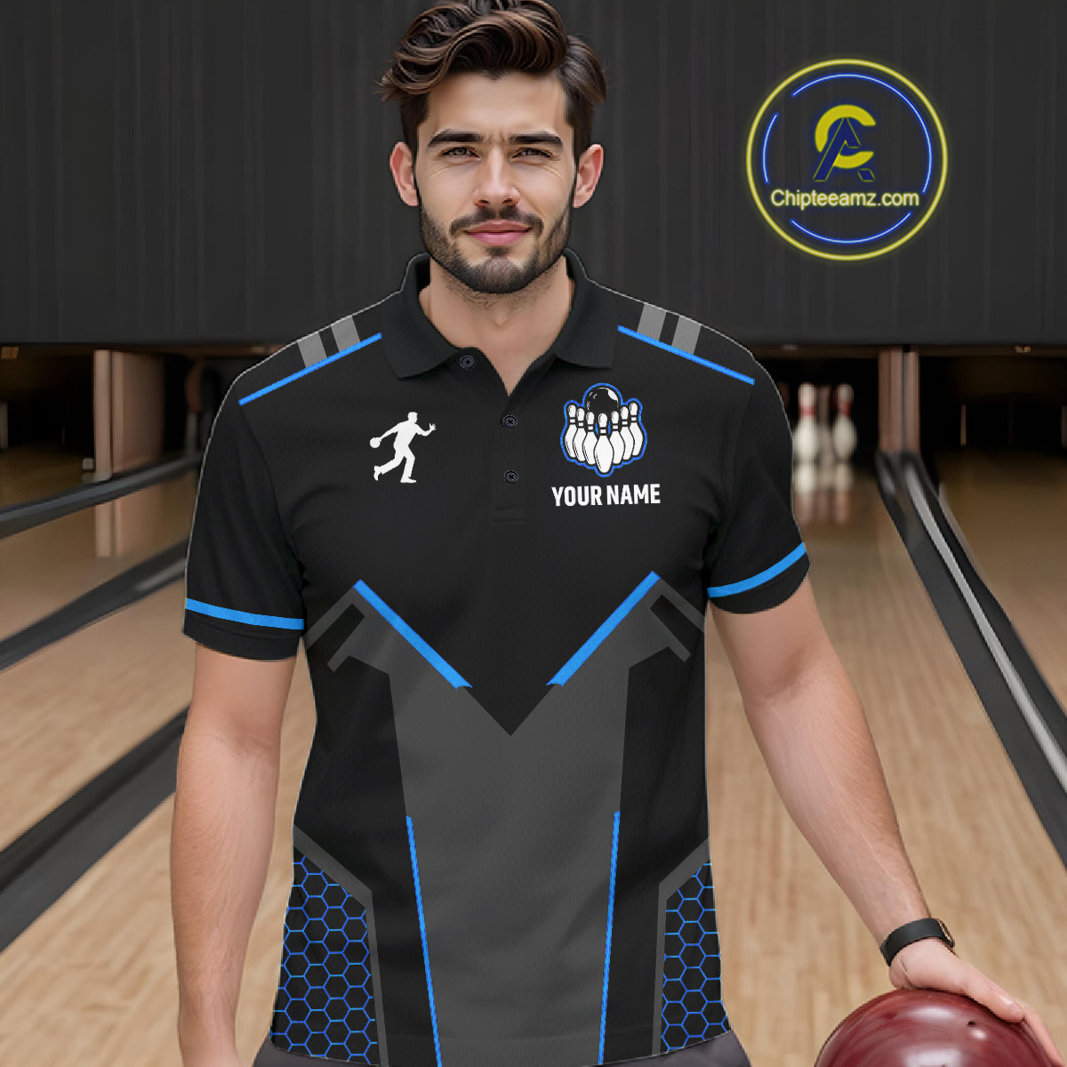 Personalized Bowling Jersey For Men Custom Black And Blue Bowling Team Shirt Polo & 1/4 Zip TDM6117