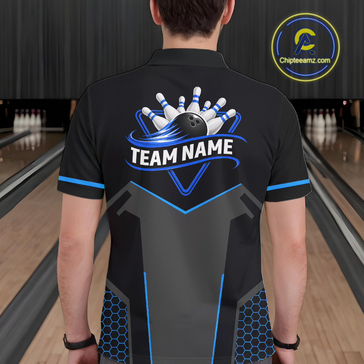 Personalized Bowling Jersey For Men Custom Black And Blue Bowling Team Shirt Polo & 1/4 Zip TDM6117