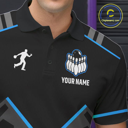 Personalized Bowling Jersey For Men Custom Black And Blue Bowling Team Shirt Polo & 1/4 Zip TDM6117