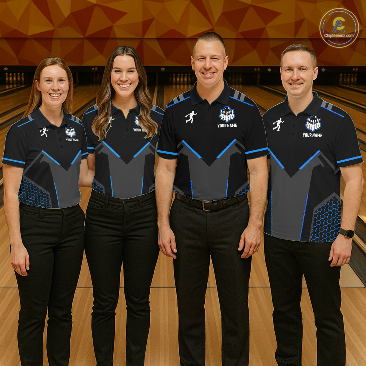 Personalized Bowling Jersey For Men Custom Black And Blue Bowling Team Shirt Polo & 1/4 Zip TDM6117