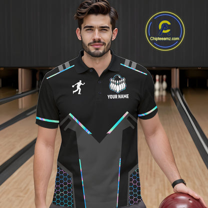 Personalized Holographic Bowling Jersey For Men Custom Bowling Team Shirts Polo & Quarter Zip TDM6118