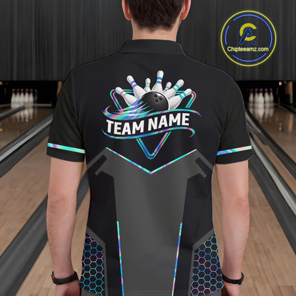 Personalized Holographic Bowling Jersey For Men Custom Bowling Team Shirts Polo & Quarter Zip TDM6118