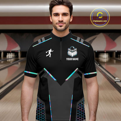 Personalized Holographic Bowling Jersey For Men Custom Bowling Team Shirts Polo & Quarter Zip TDM6118
