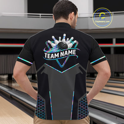 Personalized Holographic Bowling Jersey For Men Custom Bowling Team Shirts Polo & Quarter Zip TDM6118