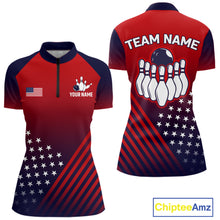 Load image into Gallery viewer, American Flag Bowling Jersey For Women, Custom Patriotic Bowling League Team Shirts Polo &amp; 1/4 Zip TDM6544