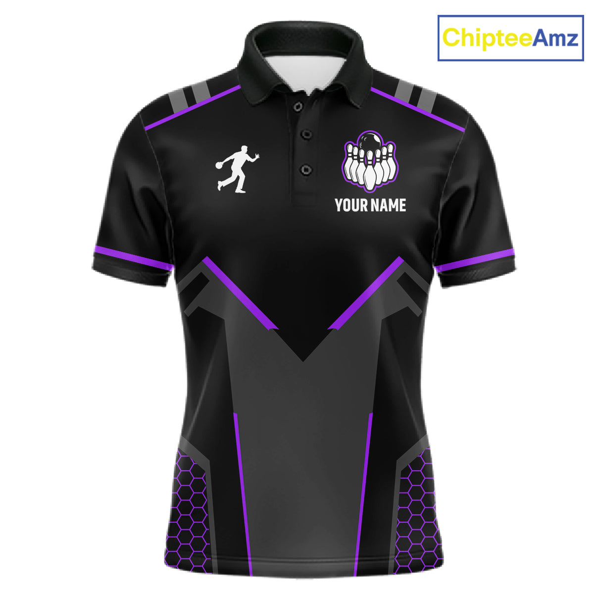 Personalized Bowling Jersey For Men, Custom Black And Purple Bowling Team Shirt Polo & 1/4 Zip TDM6547