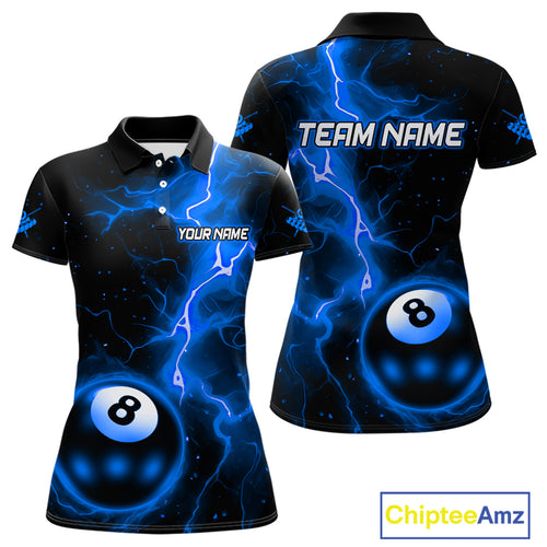 Blue And Black 8 Ball Striking Thunder Lightning Billiard Shirt For Women Custom Pool Team Jerseys TDM4389