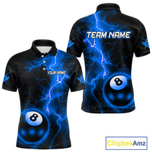 Load image into Gallery viewer, Blue And Black 8 Ball Striking Thunder Lightning Billiard Shirt For Men Custom Pool Team Jerseys TDM4389