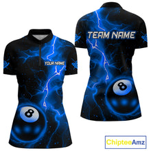 Load image into Gallery viewer, Blue And Black 8 Ball Striking Thunder Lightning Billiard Shirt For Women Custom Pool Team Jerseys TDM4389