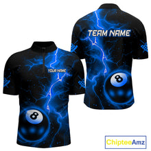 Load image into Gallery viewer, Blue And Black 8 Ball Striking Thunder Lightning Billiard Shirt For Men Custom Pool Team Jerseys TDM4389