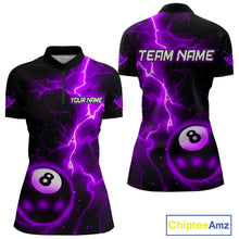 Load image into Gallery viewer, Purple And Black 8 Ball Striking Thunder Lightning Billiard Shirt For Women Custom Pool Team Jerseys TDM4390